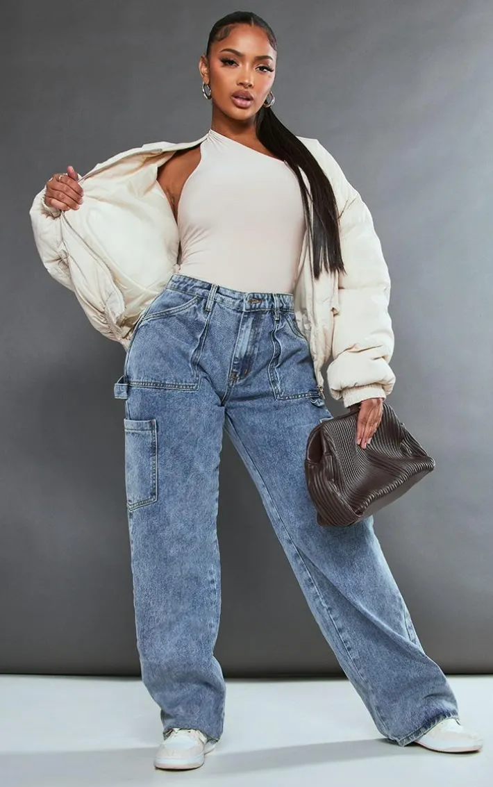 Shape Vintage Wash Cargo Pocket Wide Leg Jeans