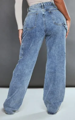 Shape Vintage Wash Cargo Pocket Wide Leg Jeans