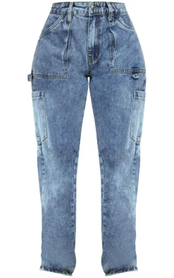 Shape Vintage Wash Cargo Pocket Wide Leg Jeans