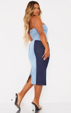 Shape Vintage Wash Contrast Denim Midi Dress