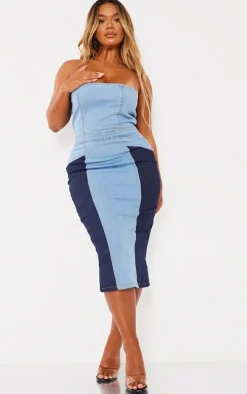 Shape Vintage Wash Contrast Denim Midi Dress