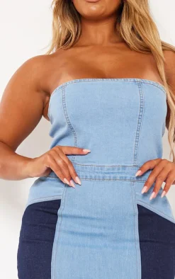 Shape Vintage Wash Contrast Denim Midi Dress