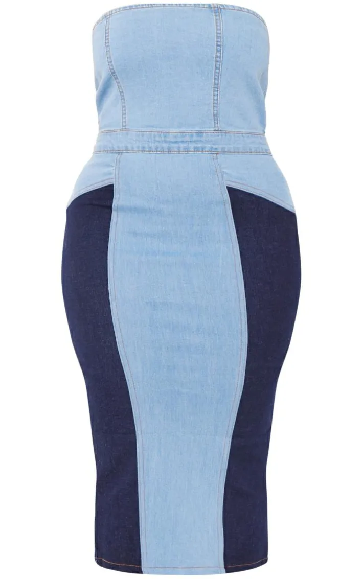 Shape Vintage Wash Contrast Denim Midi Dress