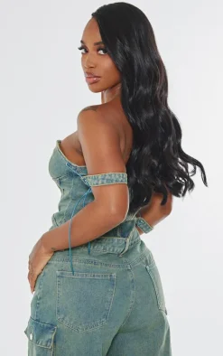 Shape Vintage Wash Denim Lace Up Front Corset