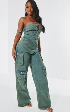 Shape Vintage Wash Denim Lace Up Front Corset