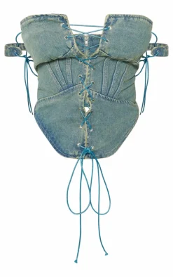 Shape Vintage Wash Denim Lace Up Front Corset