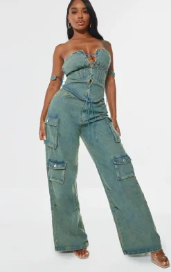 Shape Vintage Wash Denim Pocket Detail Cargo Jeans