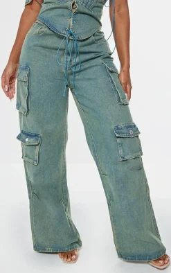 Shape Vintage Wash Denim Pocket Detail Cargo Jeans