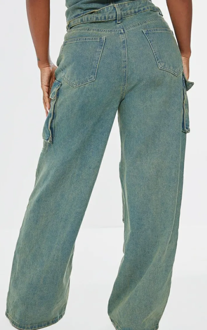 Shape Vintage Wash Denim Pocket Detail Cargo Jeans