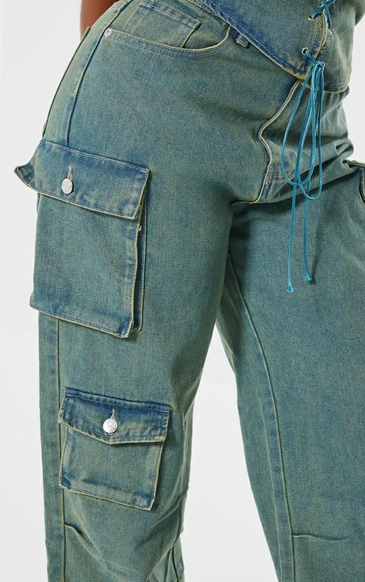 Shape Vintage Wash Denim Pocket Detail Cargo Jeans