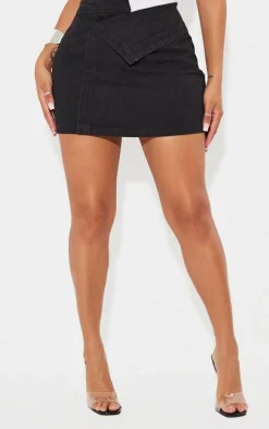 Shape Washed Black Denim Foldover Waist Mini Skirt