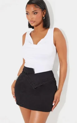Shape Washed Black Denim Foldover Waist Mini Skirt