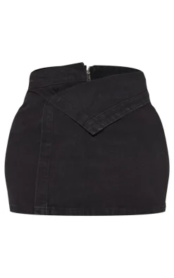 Shape Washed Black Denim Foldover Waist Mini Skirt