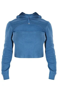 Shape Washed Blue Rib Cut Out Front Hoodie
