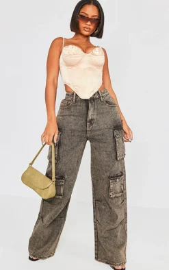 Shape Washed Brown Denim Pocket Detail Cargo Jeans