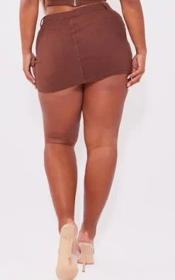 Shape Washed Brown Denim Micro Mini Skirt