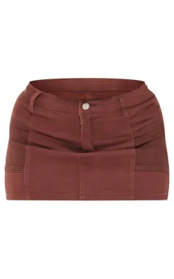 Shape Washed Brown Denim Micro Mini Skirt