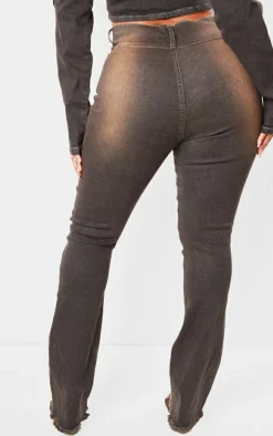 Shape Washed Brown Denim High Waisted Ripped Hem Jeans