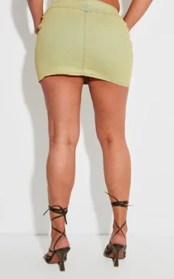 Shape Washed Green Denim Seam Detail Mini Skirt