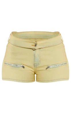 Shape Washed Green Denim Belt Detail Hot Pants