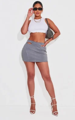 Shape Washed Grey Cotton Cut Out Detail Mini Skirt