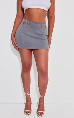 Shape Washed Grey Cotton Cut Out Detail Mini Skirt