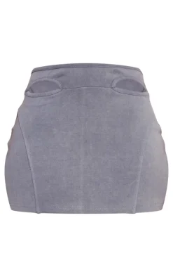 Shape Washed Grey Cotton Cut Out Detail Mini Skirt