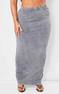 Shape Washed Grey Cotton Washed Maxi Skirt