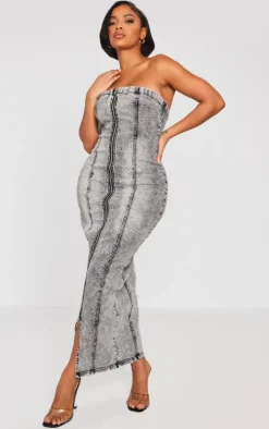 Shape Washed Grey Denim Zip Through Maxi Dress