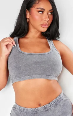 Shape Washed Grey Racer Back Crop Top