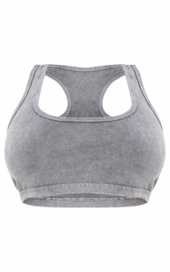 Shape Washed Grey Racer Back Crop Top