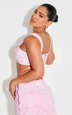 Shape Washed Pink Denim Seam Front Detail Bralet