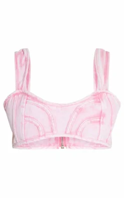 Shape Washed Pink Denim Seam Front Detail Bralet