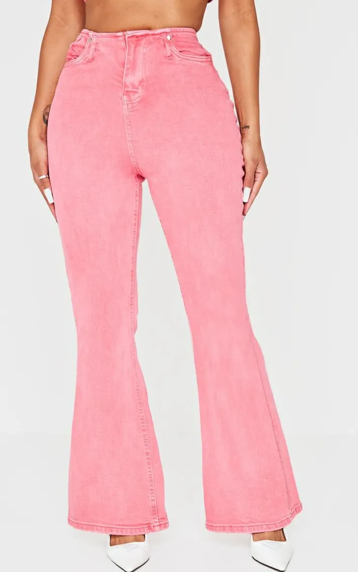 Shape Washed Red Denim Low Rise Flare Jeans