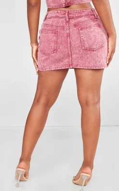 Shape Washed Red Denim Pocket Mini Skirt