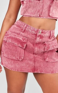 Shape Washed Red Denim Pocket Mini Skirt