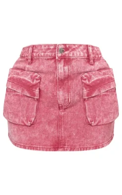 Shape Washed Red Denim Pocket Mini Skirt