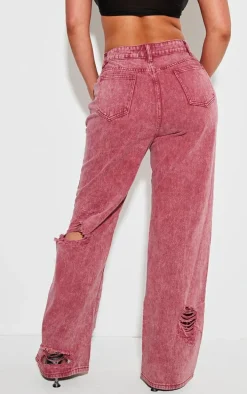Shape Washed Red Distressed Detail Wide Leg Jeans