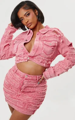 Shape Washed Red Distressed Denim Mini Skirt