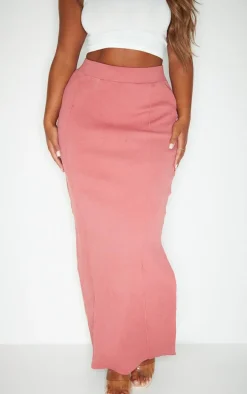 Shape Washed Red Ribbed Pocket Back Detail Maxi Skirt
