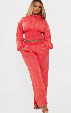 Shape Washed Red Sweat Cropped Shirred Waist Hoodie