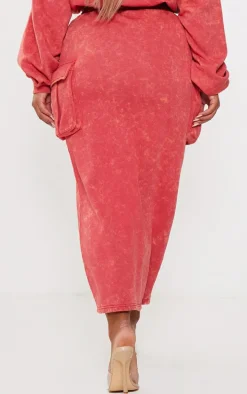 Shape Washed Red Sweat Maxi Skirt
