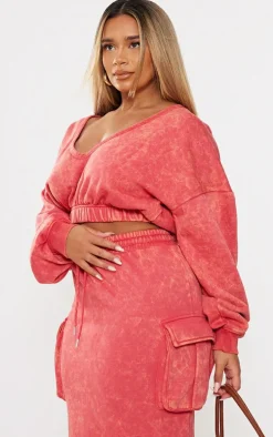 Shape Washed Red Sweat Maxi Skirt