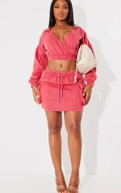 Shape Washed Red Sweat Mini Skirt