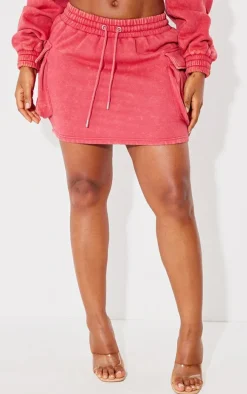 Shape Washed Red Sweat Mini Skirt