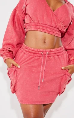 Shape Washed Red Sweat Mini Skirt