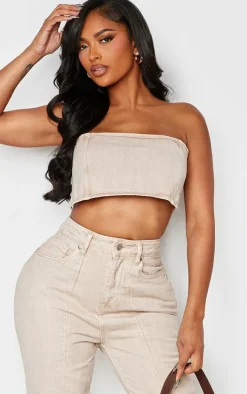 Shape Washed Stone Denim Square Bandeau Top