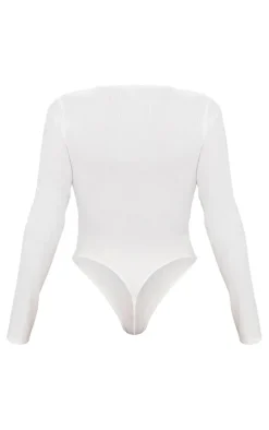 Shape White Button Detail Long Sleeve Ribbed Bodysuit