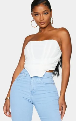 Shape White Chiffon Ruched Corset Crop Top