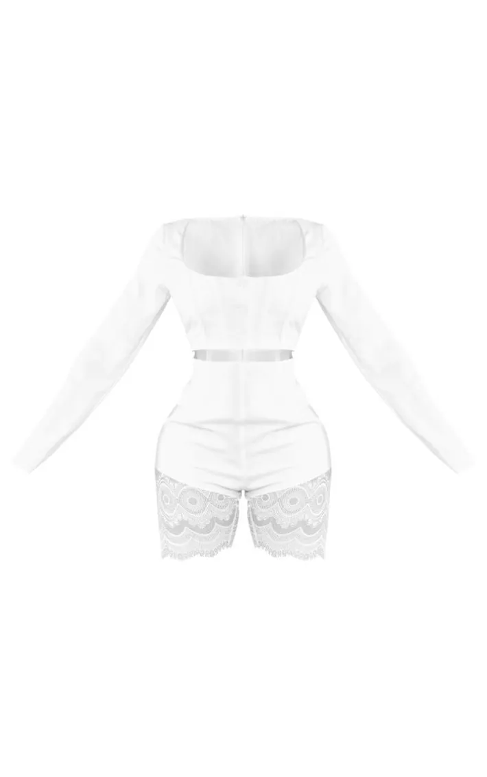 Shape White Corset Under Bust Lace Trim Unitard